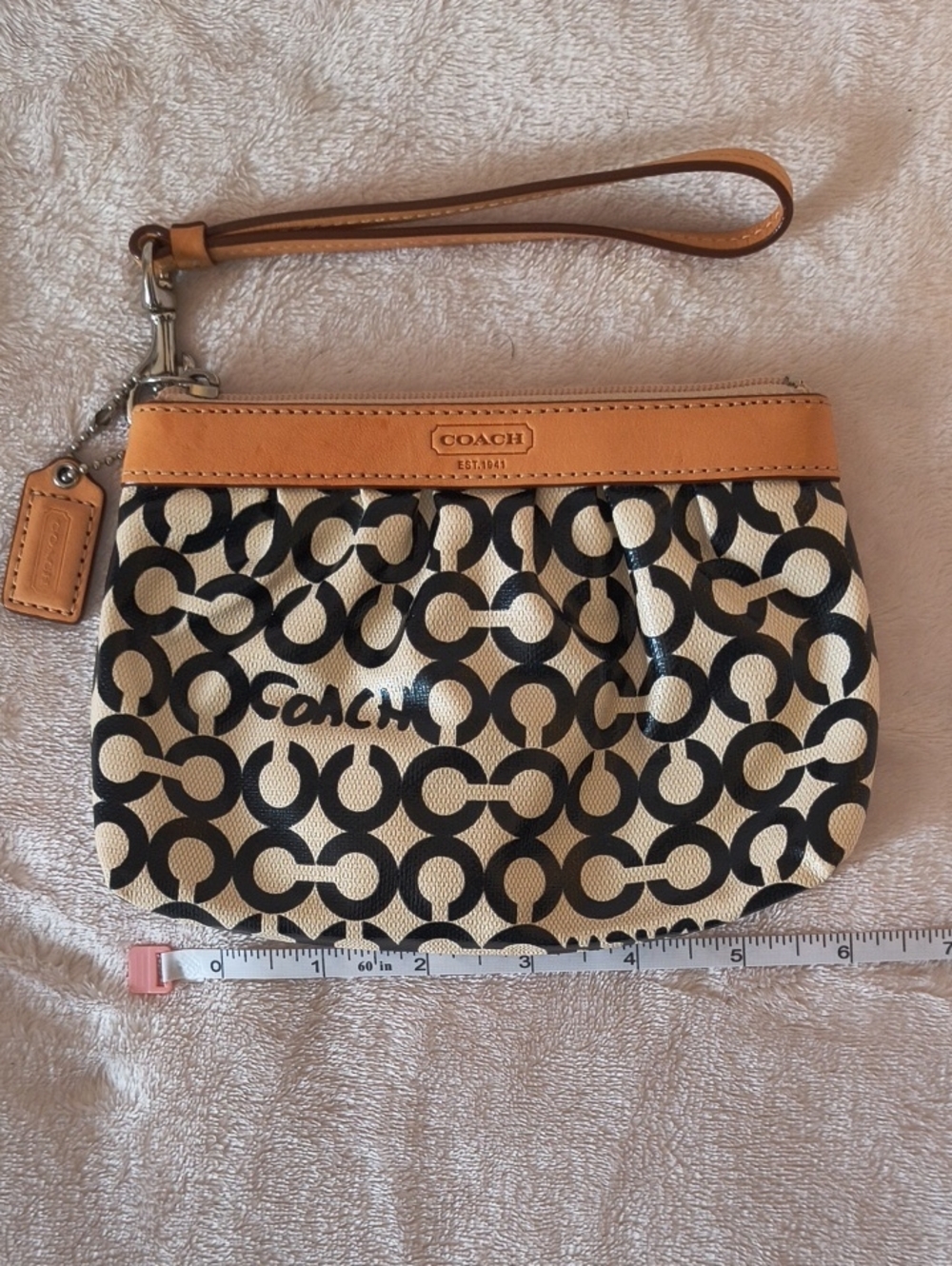 Coach Black and Tan Signature C Wristlet